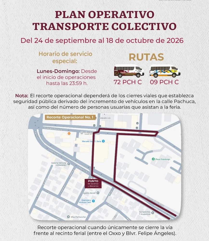 Transporte para la Feria de Pachuca tendrá servicio nocturno y nuevas paradas