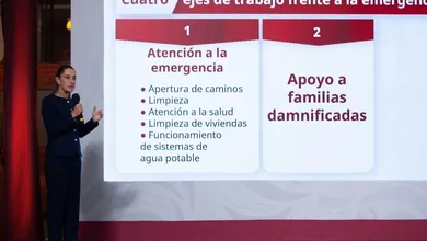 Presidenta Claudia Sheinbaum anuncia apoyos económicos para damnificados por lluvias.