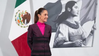 La presidenta Claudia Sheinbaum durante su conferencia matutina desde Palacio Nacional, en la Ciudad de México, el 22 de julio de 2025.