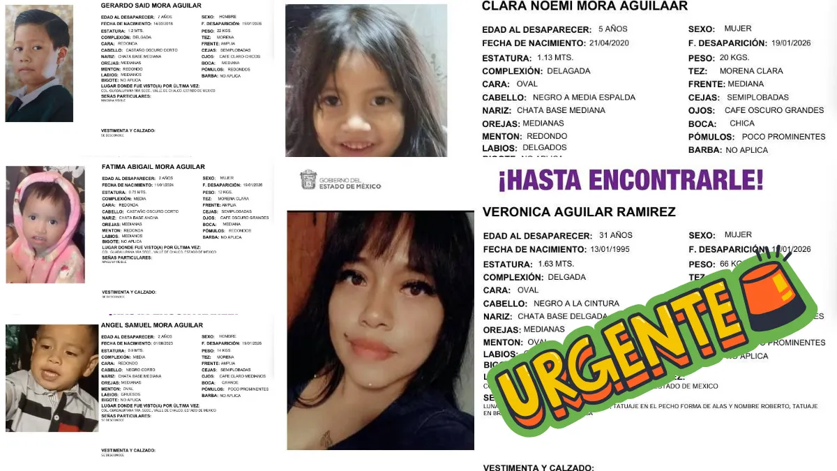 Familiares y autoridades buscan a Verónica Aguilar Ramírez y a sus cuatro hijos desaparecidos en Valle de Chalco.