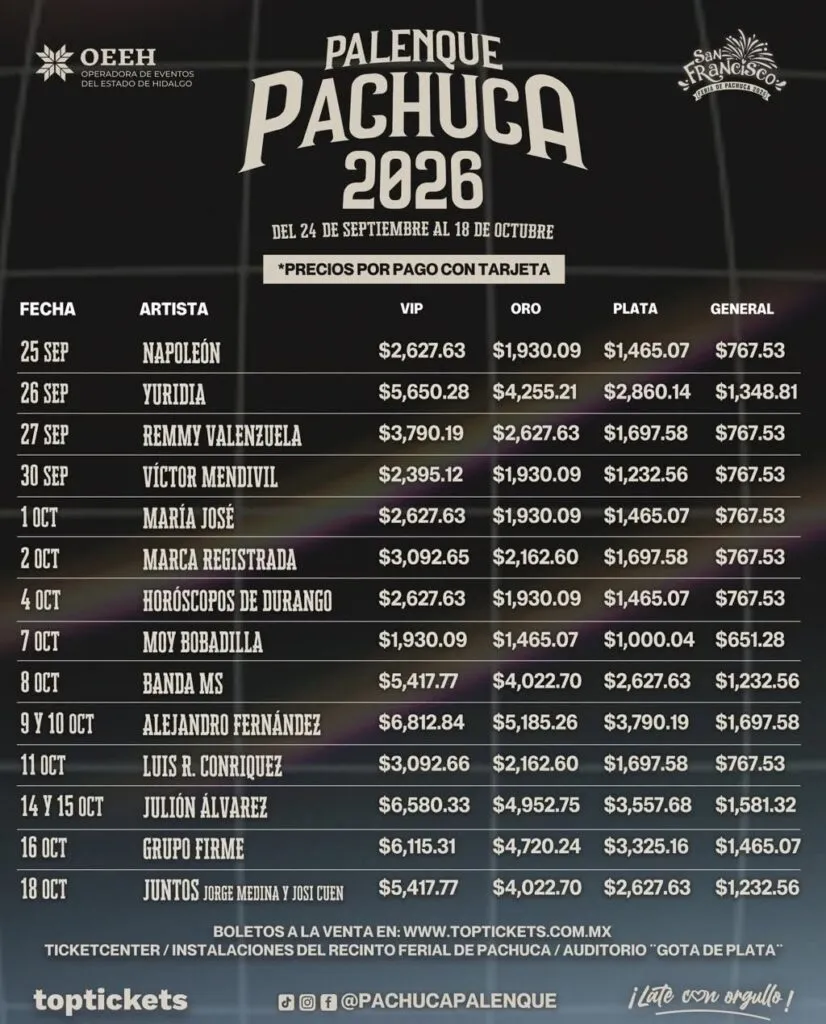 ¡Ya comenzó! Arranca la venta de boletos del Palenque Pachuca 2026
