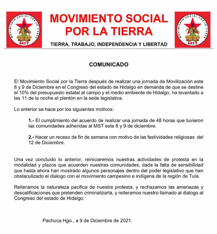 Retiran temporalmente plantón en Congreso local