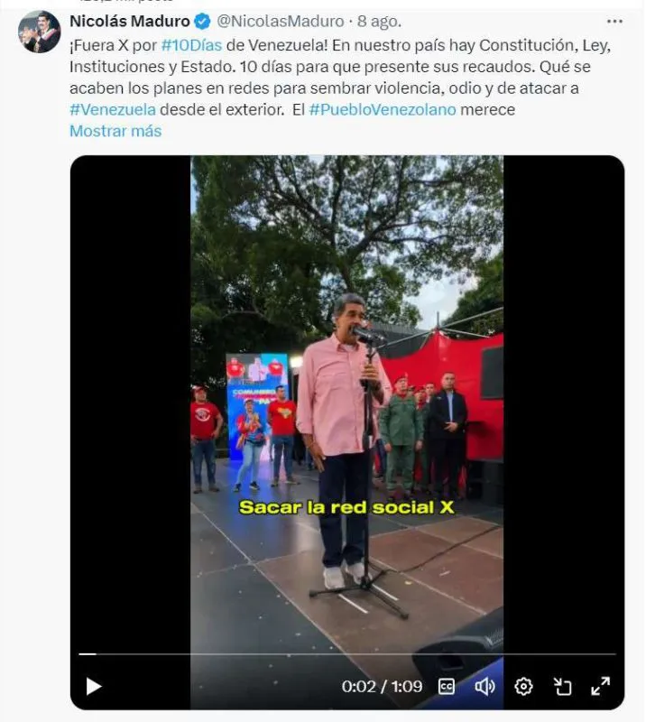 Nicolás Maduro mantiene bloqueo de X en Venezuela