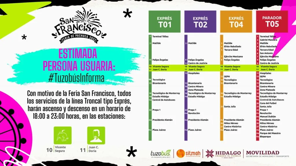 Feria San Francisco Pachuca 2025: estas son las medidas de transporte público