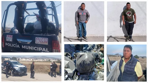 Policías de Mineral de la Reforma aseguran camioneta usada para tirar basura.