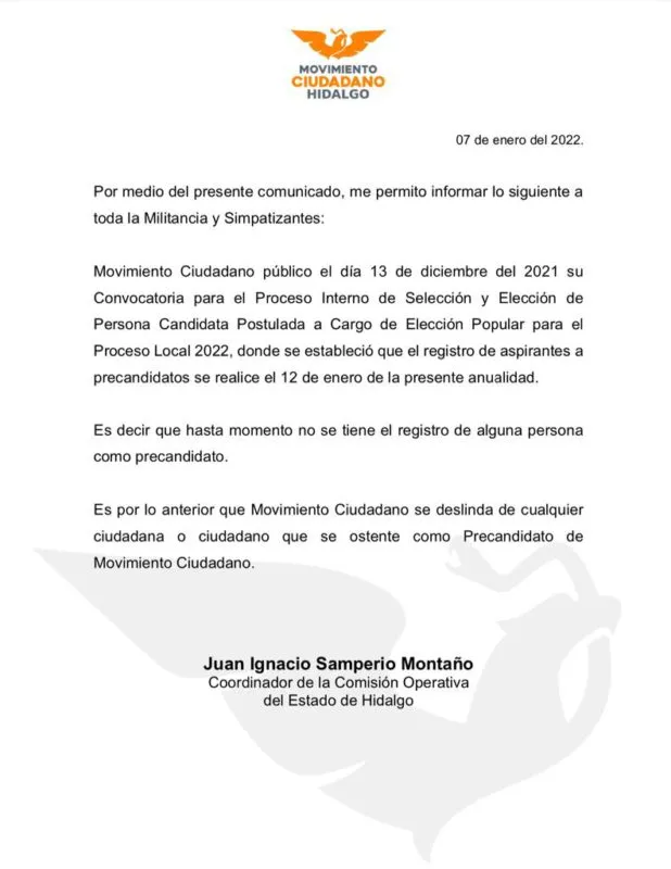 Movimiento Ciudadano advierte que aún no tiene precandidato a gobernador