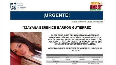 Ficha oficial de búsqueda de Itzayana Berenice Barrón Gutiérrez, adolescente de 15 años desaparecida en CDMX.