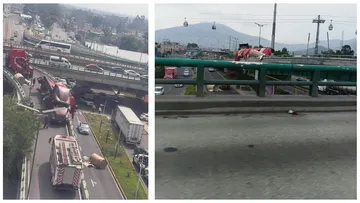 Tráiler accidentado obstruye parcialmente la autopista México-Pachuca a la altura de San Juanico.