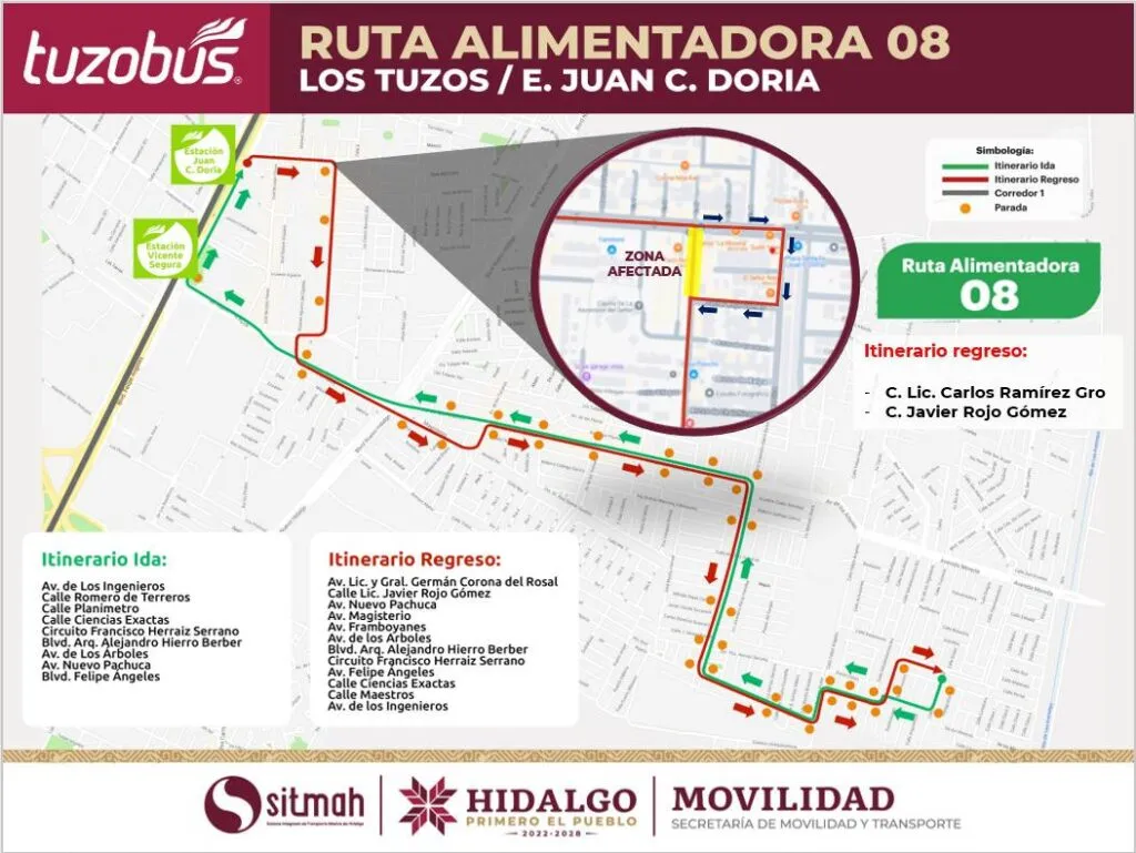 Tuzobús modifica recorrido en Pachuca por cierre de vialidades