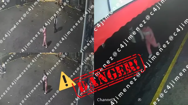 Momento en que el hombre toma de la mano a la joven con síndrome de Down en Iztapalapa.