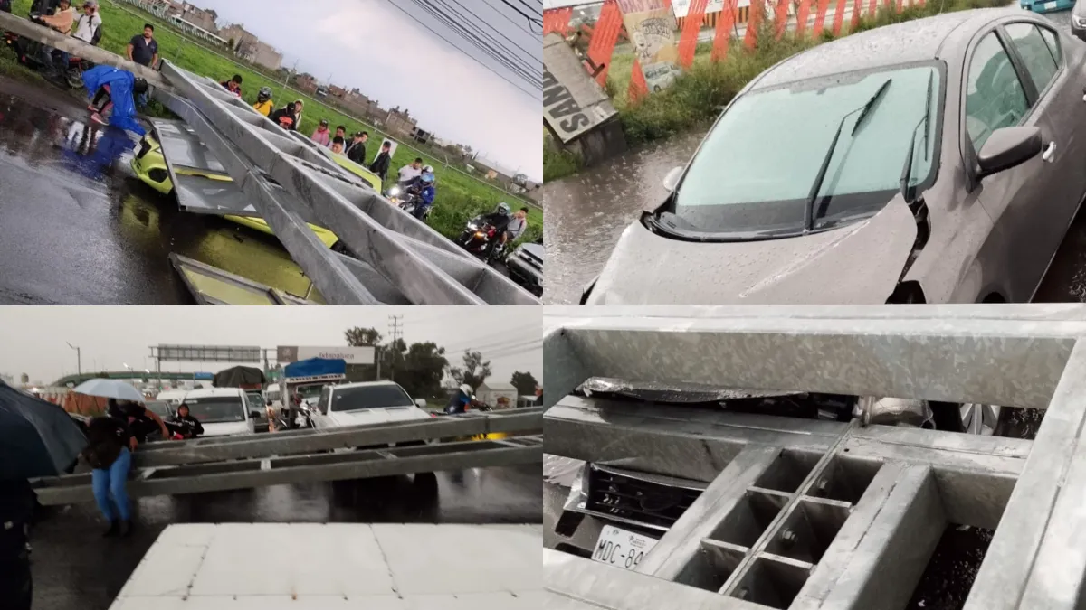VIDEO capta la caída de señalamiento sobre dos autos en la México-Cuautla.