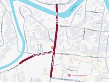 Mápa con cierres parcial en el cruce 5 de Mayo en el centro de Tula