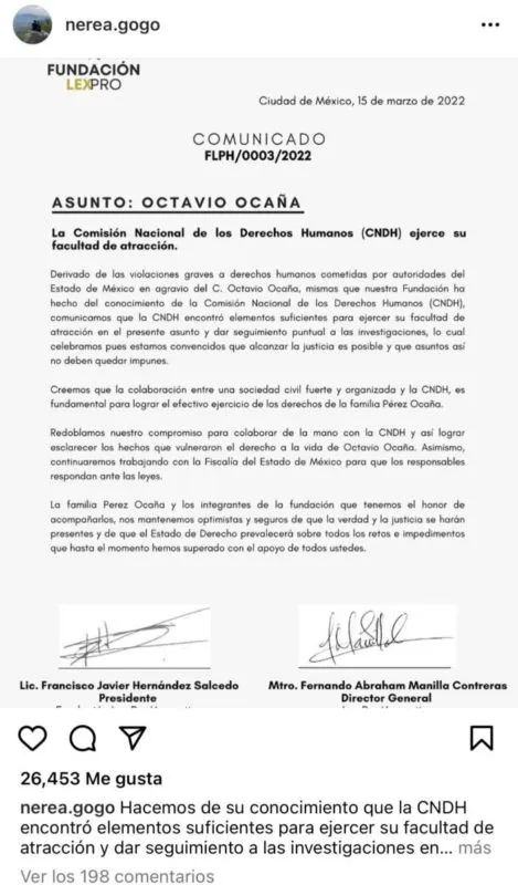 Derechos Humanos atrae caso de Octavio Ocaña “Benito”