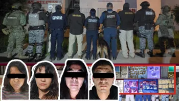 Droga y objetos asegurados durante cateos en Pachuca y Mineral de la Reforma.