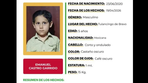 Alerta Amber Hidalgo: se busca a Emanuel Castro Garrido, desaparecido en Tulancingo