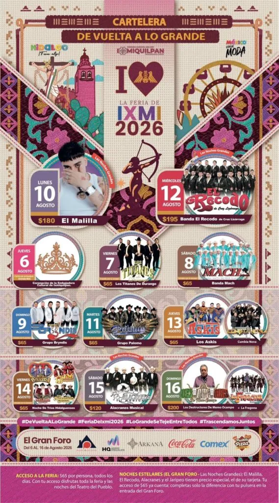 ¡Ya es oficial! Revelan cartelera completa de la Feria Ixmi 2026; estos son todos los artistas