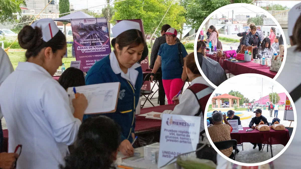 Personas reciben atención médica gratuita durante la Jornada de Bienestar en Tizayuca.