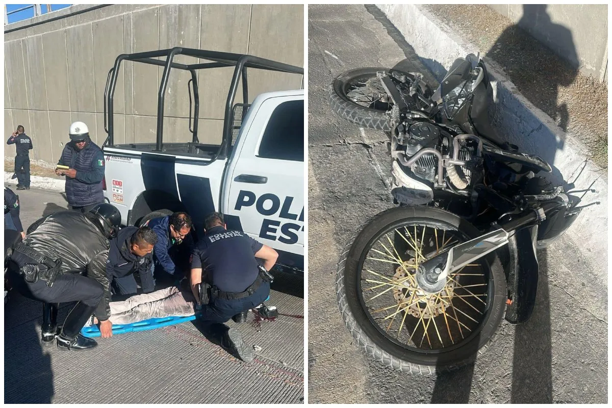 Pachuca: patrulla estatal choca contra motociclista; hay 2 lesionados