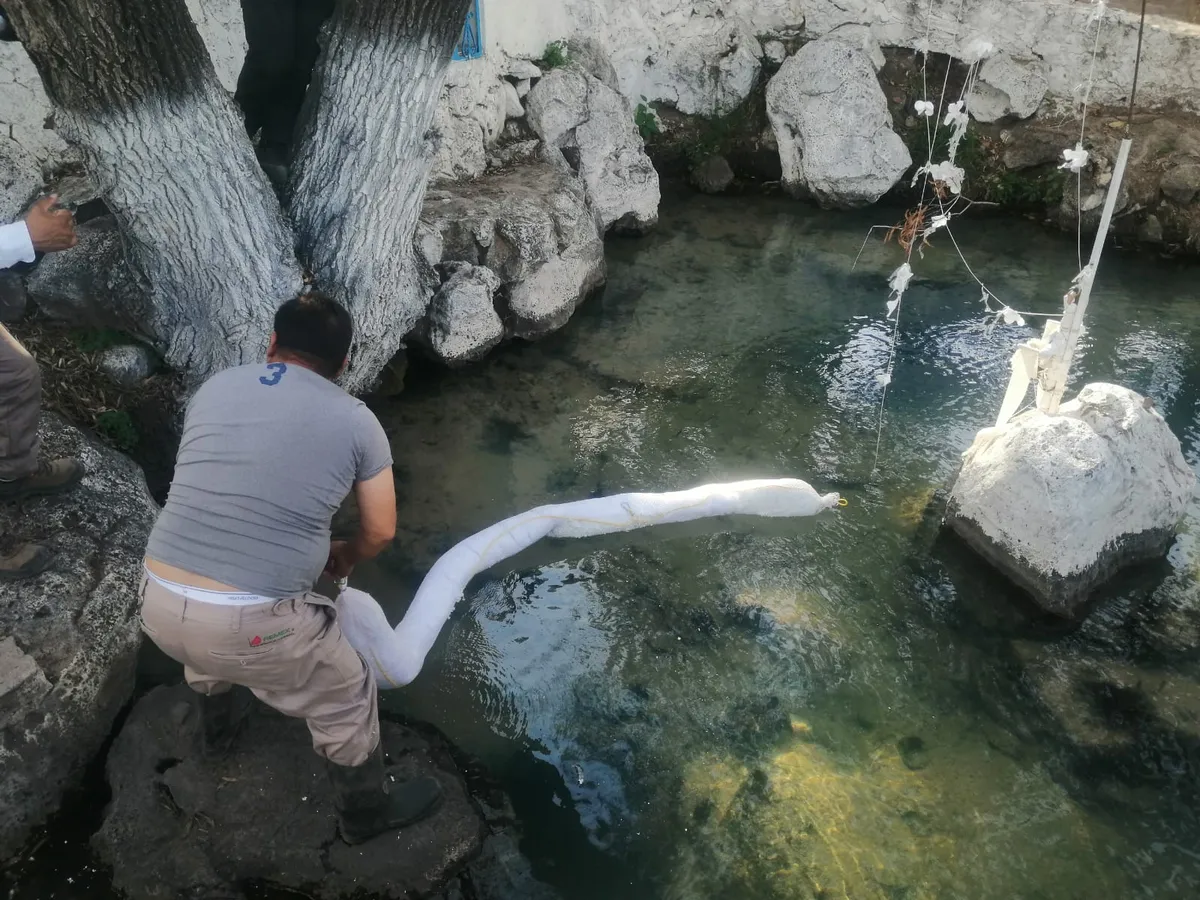 Pobladores advierten desastre ecológico en Almoloya; manantial huele a gasolina