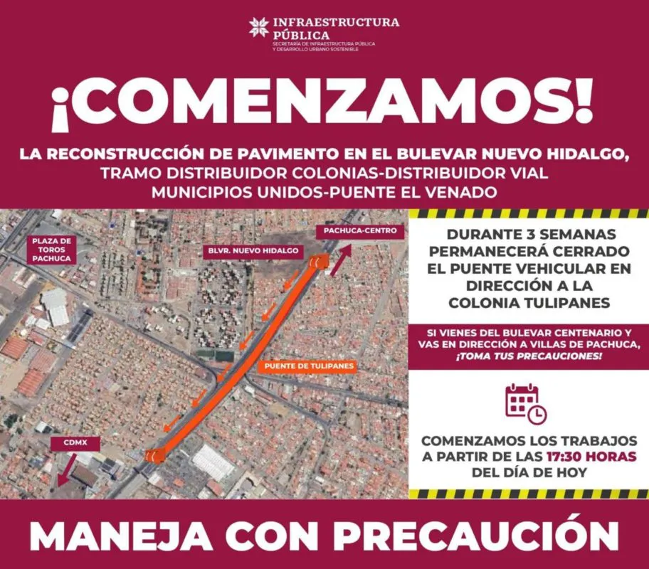 Inicia cierre temporal en el bulevar Nuevo Hidalgo, busca rutas alternas