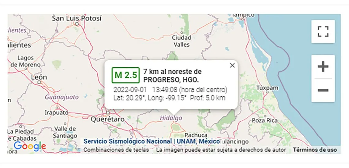 Dos sismos con epicentros registrados en Hidalgo