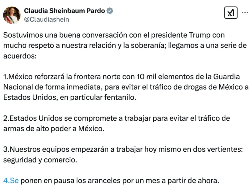Este es el acuerdo entre México y Estados Unidos por los aranceles