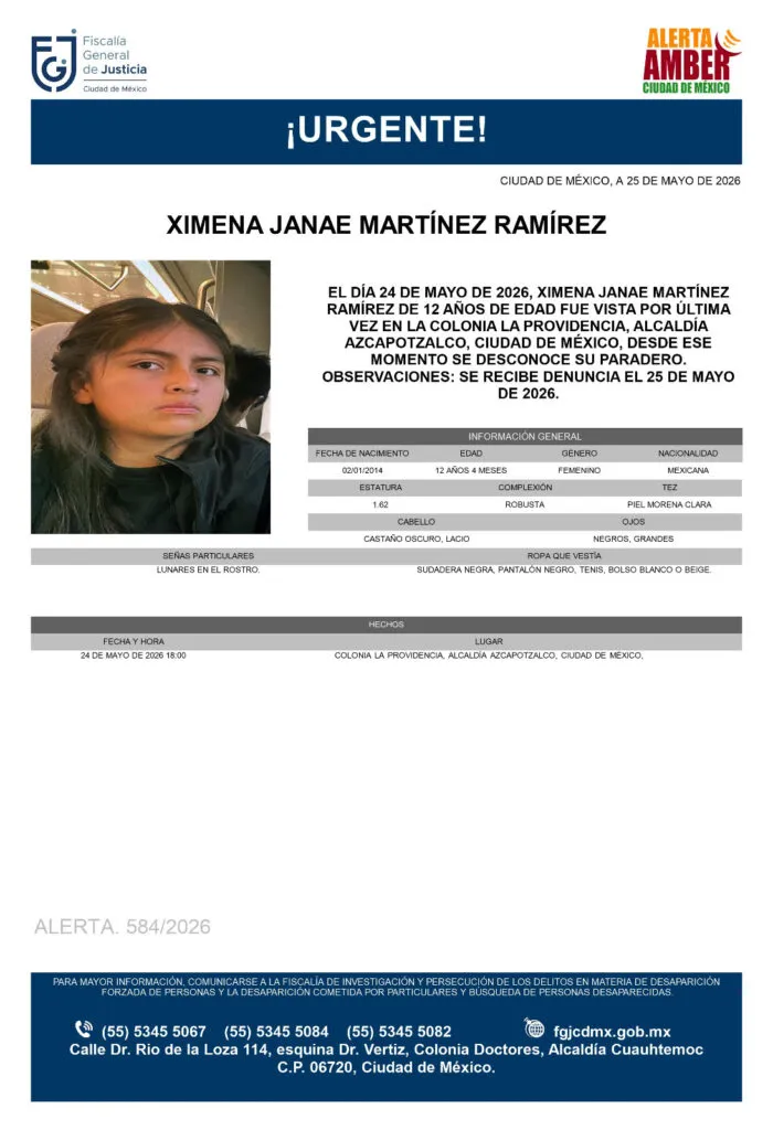 Alerta Amber: Se busca a Ximena Janae Martínez Ramírez de 12 años, desapareció en CDMX