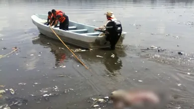 Cuerpos de emergencia durante operativo por cuerpo localizado en la presa Endhó.