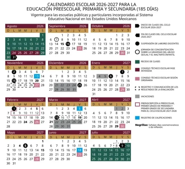 ¡Toma nota! Publican calendario escolar tentativo SEP 2026-2027: Estas son las vacaciones, puentes y días sin clases