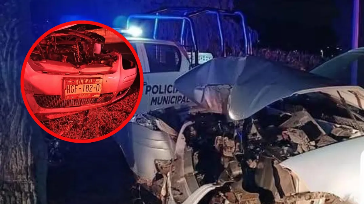 Auto accidentado en la carretera Actopan–Tula tras salir del camino y chocar contra un árbol