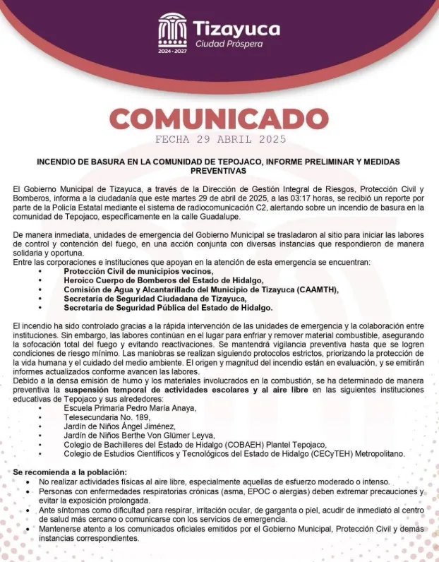 Suspenden clases por incendio en Tizayuca: revisa qué escuelas