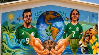 Mural a Raúl Jimenez y Natalia Ugalde en escuela de Tepeji de Río