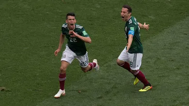 Foto de Hirving 'Chucky Lozano y Andrés Guardado, en el último encuentro de México contra Alemania.