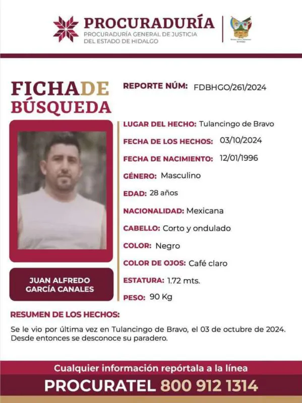 Buscan a Juan Alfredo García Canales desaparecido en Tulancingo