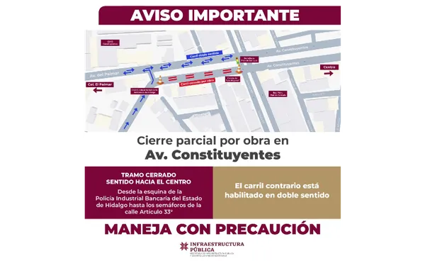 Cierre parcial en Avenida Constituyentes