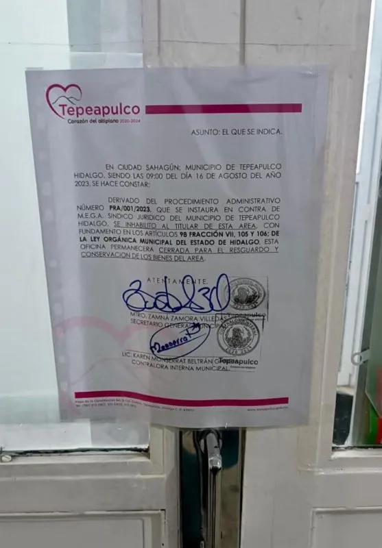 Tepeapulco: Separan del cargo por 3 meses a síndica jurídica