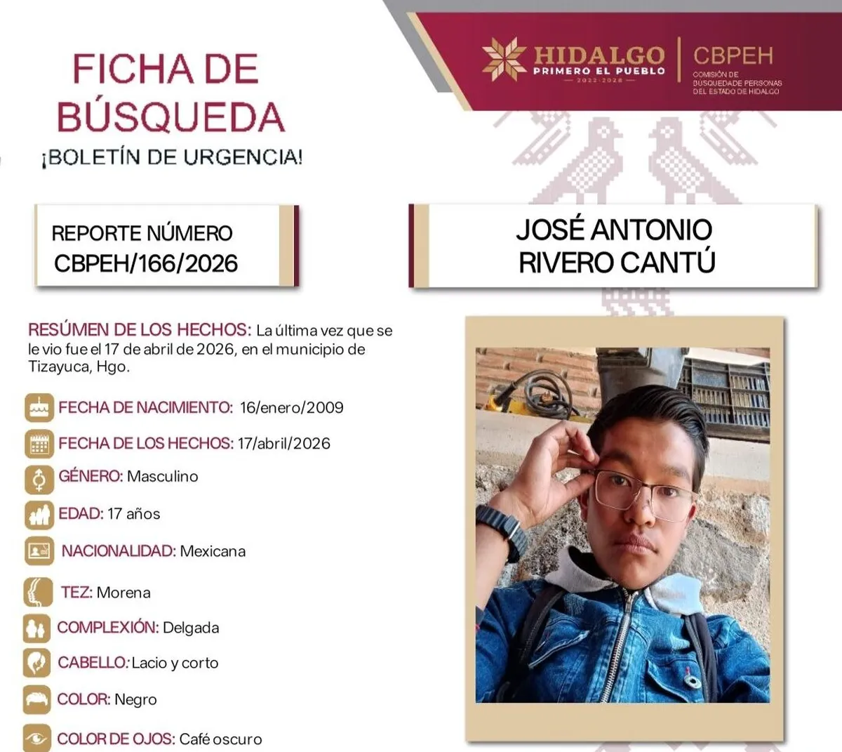 Ficha de Búsqueda de José Antonio Rivero Cantú