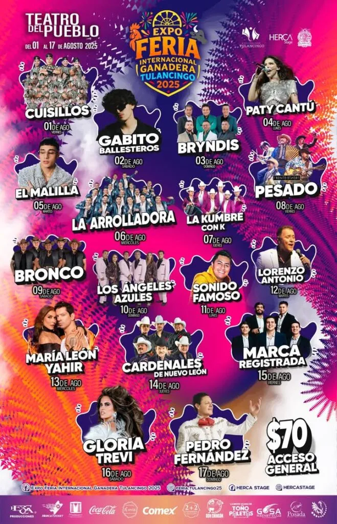 Expo Feria Tulancingo 2025: Estos son los artistas que se presentarán en el Teatro del Pueblo y el Palenque