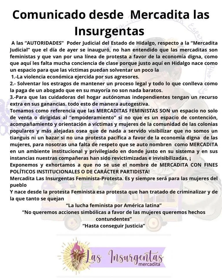 Colectivas feministas rechazan “Mercadita Judicial” en Hidalgo; acusan uso indebido del concepto