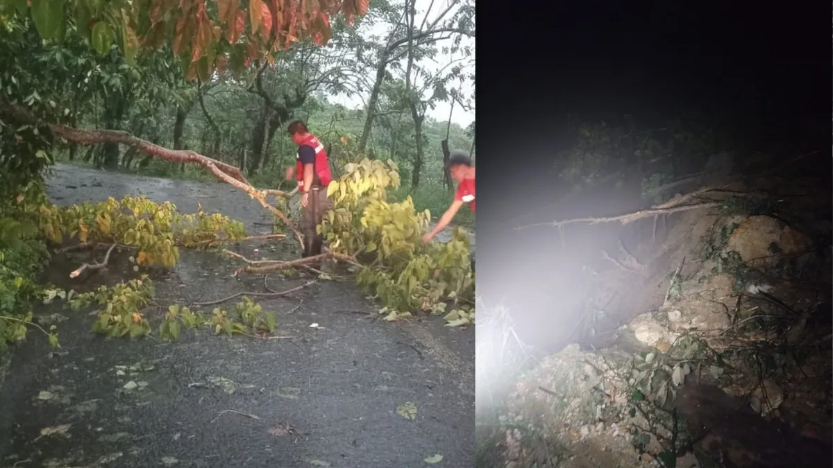 Derrumbe bloquea carretera en la Sierra de Hidalgo.