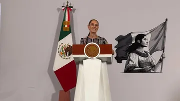 La presidenta Claudia Sheinbaum durante una conferencia mañanera, previo al inicio del proceso electoral 2026-2027.