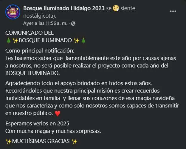 ¡El Bosque Iluminado 2024 no se realizará! Conoce qué pasó
