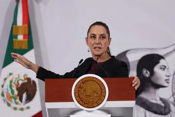 La presidenta Claudia Sheinbaum, durante su conferencia de prensa desde Palacio Nacional.