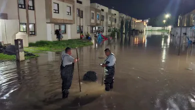 Calles inundadas tras la lluvia torrencial en Tizayuca