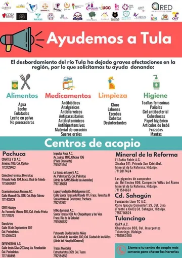 Asociaciones instalan centros de acopio para damnificados de Tula