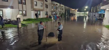 Calles inundadas tras la lluvia torrencial en Tizayuca