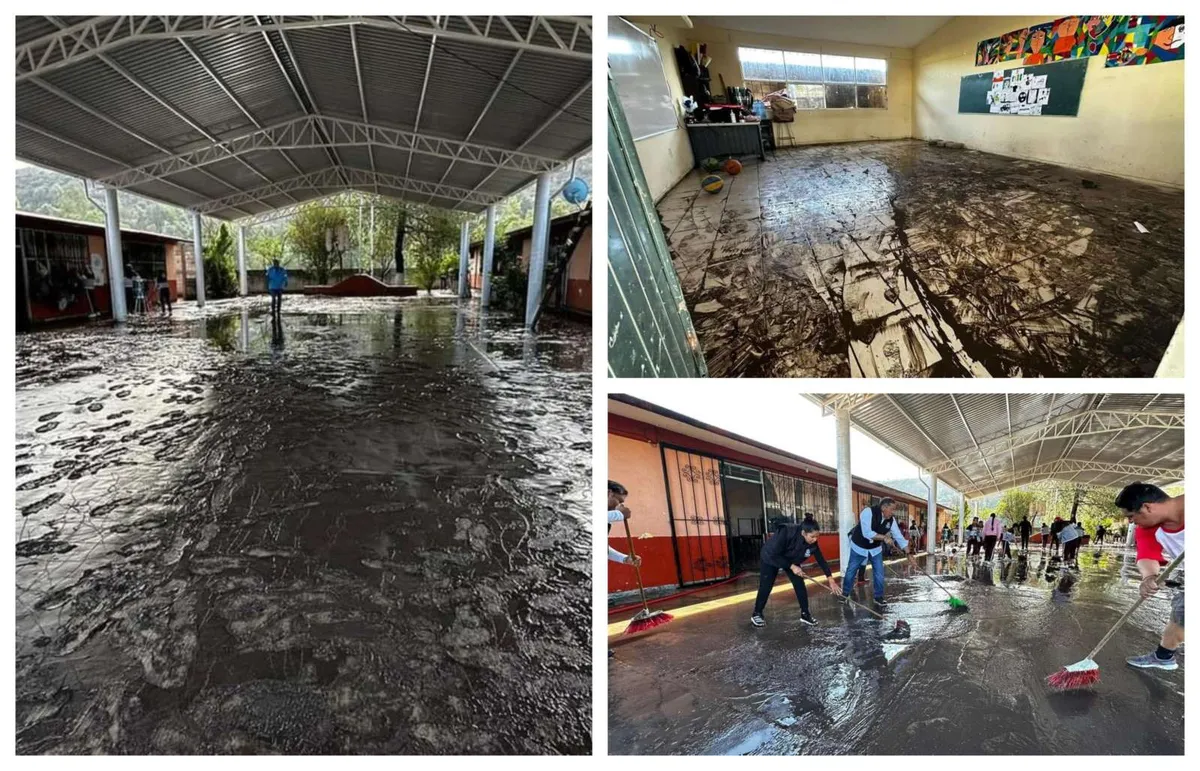 Tepeji: desbordamiento de río daña instalaciones de Telesecundaria 186; suspenden actividades