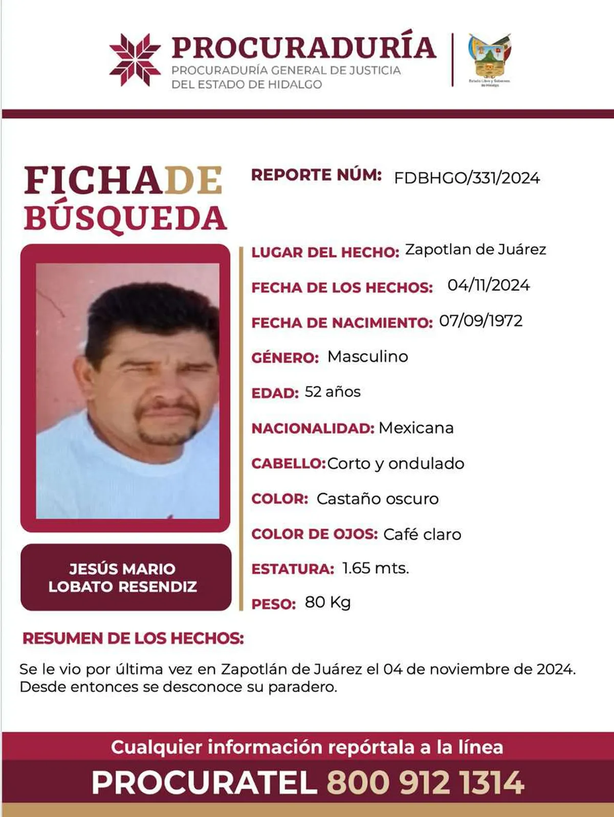 Difunden ficha de búsqueda para localizar a Jesús Mario Lobato, desapareció en Zapotlán