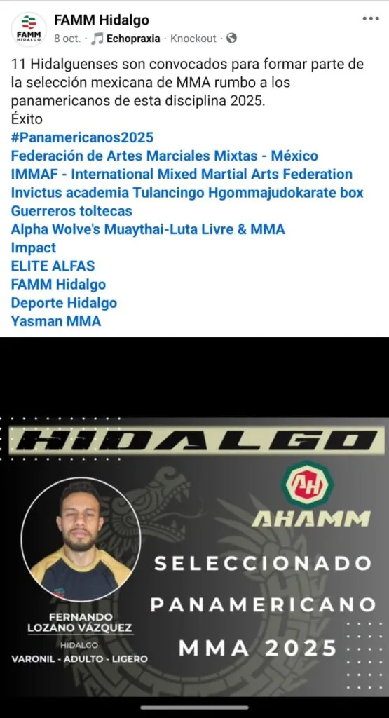 Fernando Lozano: el hidalguense que representará a México en el Panamericano de MMA