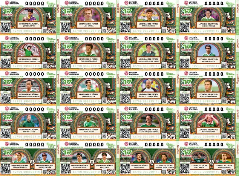 Lotería Nacional homenajea a 24 leyendas del futbol mexicano con billetes conmemorativos